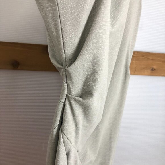 Obakki Fleur Light Grey Green Cowl Neck Ruched Waist Sleeveless Midi Dress Sz M - Picture 5 of 12